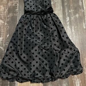 Girls Black Polka Dot Velvet dress